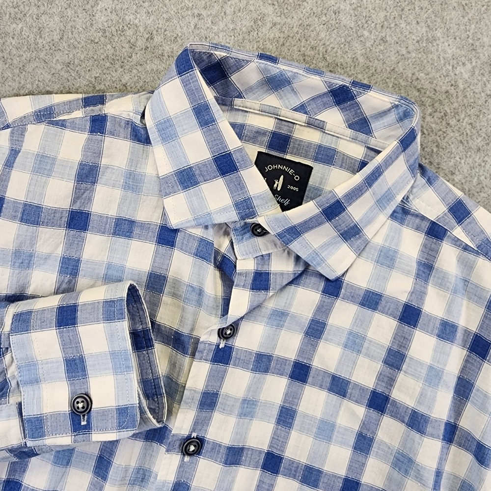 Johnnie-O Top Shelf Wada Mens S Blue‎ Plaid Check Long Sleeve Button Front Shirt